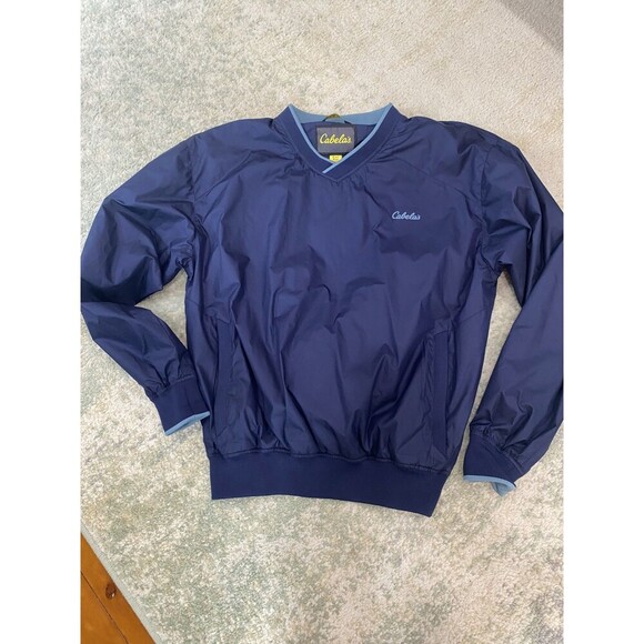 SET (2) Cabelas V-neck Pullover Men's Medium Blue Tan Windbreaker Golf Outdoor - Picture 11 of 14